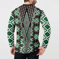 Green Aotearoa Tukutuku and Poutama Motif Button Sweatshirt LT03 - Polynesian Pride