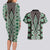 Green Aotearoa Tukutuku and Poutama Motif Couples Matching Long Sleeve Bodycon Dress and Hawaiian Shirt