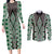 Green Aotearoa Tukutuku and Poutama Motif Couples Matching Long Sleeve Bodycon Dress and Long Sleeve Button Shirt