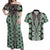 Green Aotearoa Tukutuku and Poutama Motif Couples Matching Off Shoulder Maxi Dress and Hawaiian Shirt