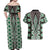 Green Aotearoa Tukutuku and Poutama Motif Couples Matching Off Shoulder Maxi Dress and Hawaiian Shirt