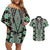 Green Aotearoa Tukutuku and Poutama Motif Couples Matching Off Shoulder Short Dress and Hawaiian Shirt