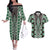 Green Aotearoa Tukutuku and Poutama Motif Couples Matching Off The Shoulder Long Sleeve Dress and Hawaiian Shirt