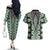 Green Aotearoa Tukutuku and Poutama Motif Couples Matching Off The Shoulder Long Sleeve Dress and Hawaiian Shirt