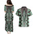 Green Aotearoa Tukutuku and Poutama Motif Couples Matching Puletasi and Hawaiian Shirt