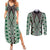 Green Aotearoa Tukutuku and Poutama Motif Couples Matching Summer Maxi Dress and Long Sleeve Button Shirt