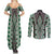 Green Aotearoa Tukutuku and Poutama Motif Couples Matching Summer Maxi Dress and Long Sleeve Button Shirt