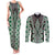 Green Aotearoa Tukutuku and Poutama Motif Couples Matching Tank Maxi Dress and Long Sleeve Button Shirt