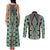 Green Aotearoa Tukutuku and Poutama Motif Couples Matching Tank Maxi Dress and Long Sleeve Button Shirt