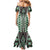 Green Aotearoa Tukutuku and Poutama Motif Family Matching Mermaid Dress and Hawaiian Shirt