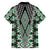 Green Aotearoa Tukutuku and Poutama Motif Family Matching Off The Shoulder Long Sleeve Dress and Hawaiian Shirt