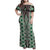 Green Aotearoa Tukutuku and Poutama Motif Family Matching Off Shoulder Maxi Dress and Hawaiian Shirt