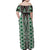 Green Aotearoa Tukutuku and Poutama Motif Family Matching Off Shoulder Maxi Dress and Hawaiian Shirt