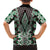 Green Aotearoa Tukutuku and Poutama Motif Family Matching Off Shoulder Short Dress and Hawaiian Shirt