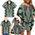 Green Aotearoa Tukutuku and Poutama Motif Family Matching Off Shoulder Short Dress and Hawaiian Shirt