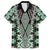 Green Aotearoa Tukutuku and Poutama Motif Family Matching Off Shoulder Short Dress and Hawaiian Shirt