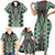 Green Aotearoa Tukutuku and Poutama Motif Family Matching Short Sleeve Bodycon Dress and Hawaiian Shirt