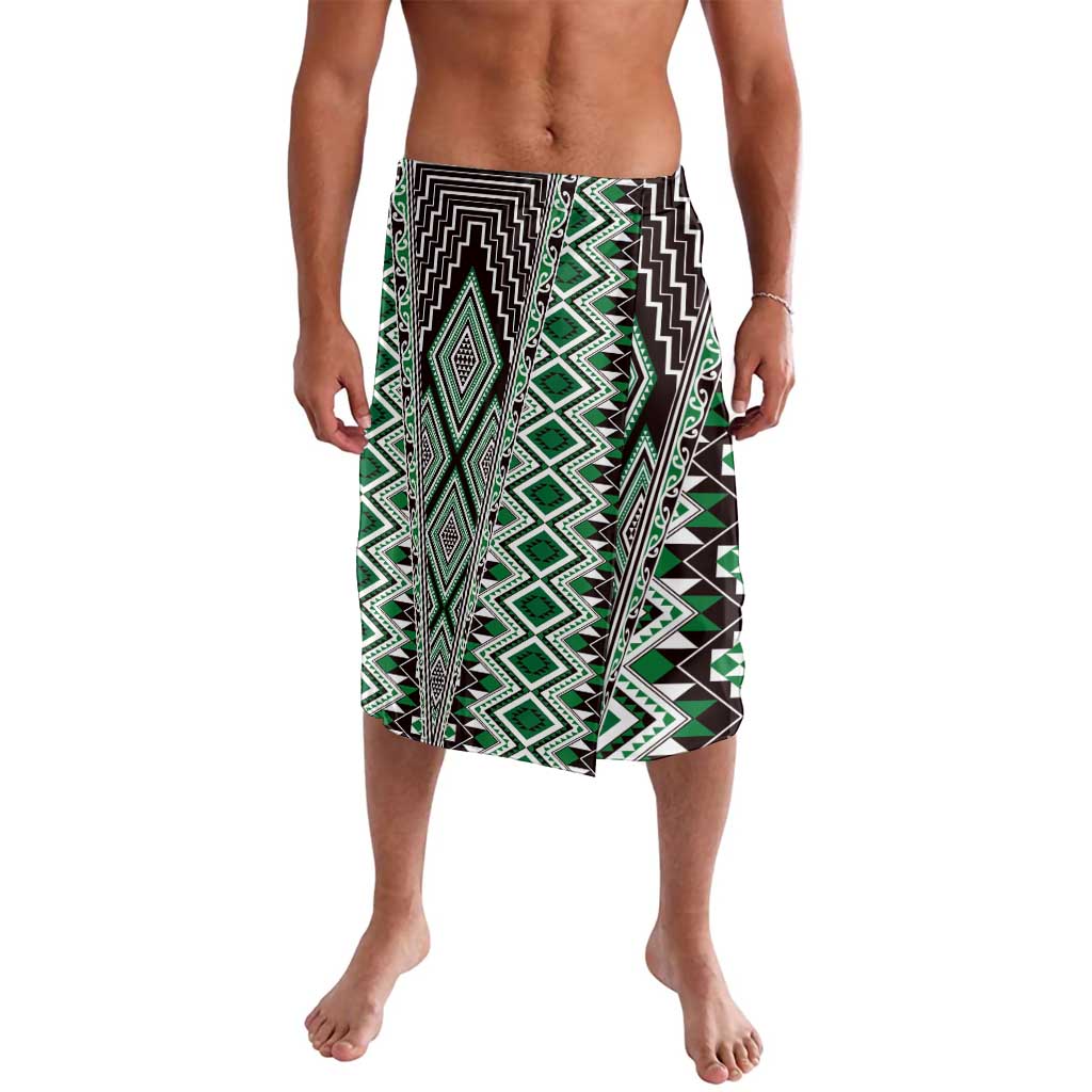 Green Aotearoa Tukutuku and Poutama Motif Lavalava LT03 Green - Polynesian Pride