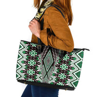 Green Aotearoa Tukutuku and Poutama Motif Leather Tote Bag LT03 Green - Polynesian Pride
