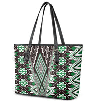Green Aotearoa Tukutuku and Poutama Motif Leather Tote Bag LT03 - Polynesian Pride