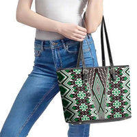 Green Aotearoa Tukutuku and Poutama Motif Leather Tote Bag LT03 - Polynesian Pride