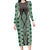 Green Aotearoa Tukutuku and Poutama Motif Long Sleeve Bodycon Dress