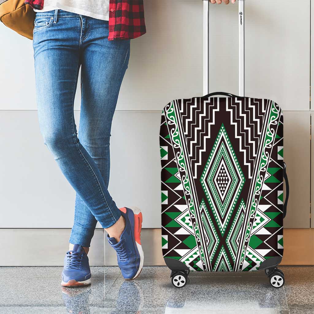 Green Aotearoa Tukutuku and Poutama Motif Luggage Cover LT03 - Polynesian Pride