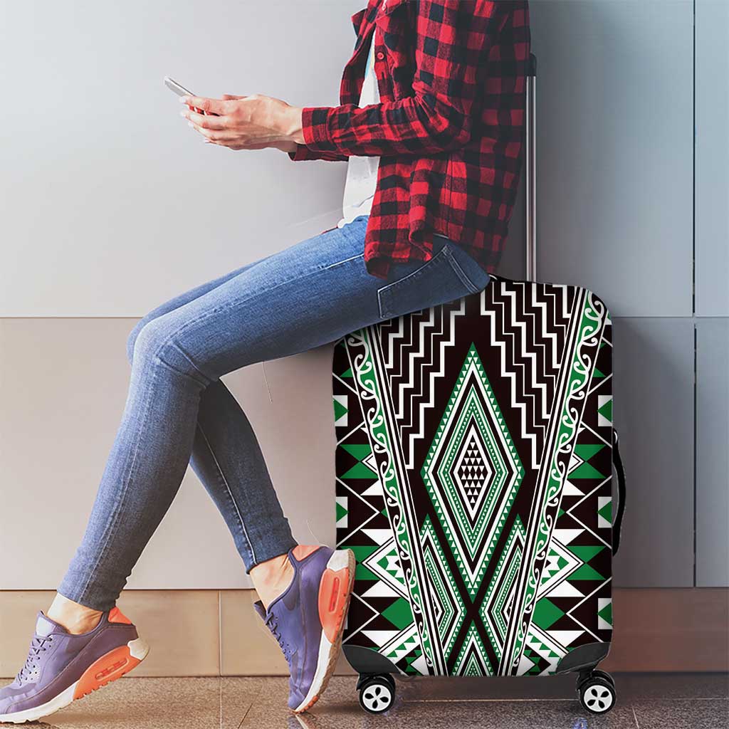 Green Aotearoa Tukutuku and Poutama Motif Luggage Cover LT03 - Polynesian Pride