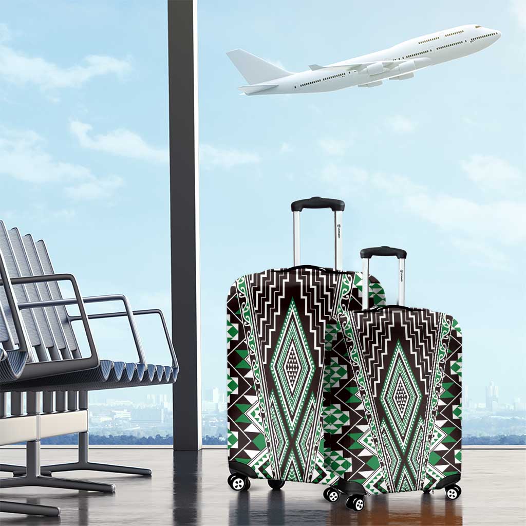 Green Aotearoa Tukutuku and Poutama Motif Luggage Cover LT03 - Polynesian Pride
