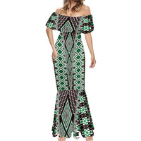 Green Aotearoa Tukutuku and Poutama Motif Mermaid Dress LT03 - Polynesian Pride