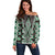 Green Aotearoa Tukutuku and Poutama Motif Off Shoulder Sweater