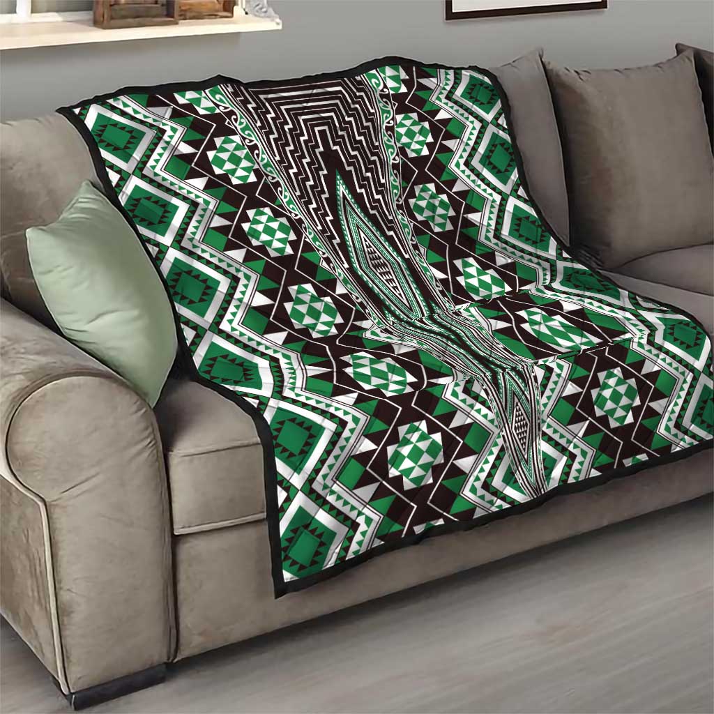 Green Aotearoa Tukutuku and Poutama Motif Quilt LT03 - Polynesian Pride