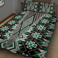 Green Aotearoa Tukutuku and Poutama Motif Quilt Bed Set LT03 - Polynesian Pride