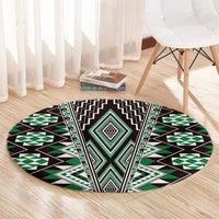 Green Aotearoa Tukutuku and Poutama Motif Round Carpet LT03 - Polynesian Pride