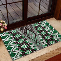 Green Aotearoa Tukutuku and Poutama Motif Rubber Doormat LT03 - Polynesian Pride