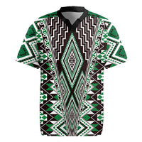 Green Aotearoa Tukutuku and Poutama Motif Rugby Jersey LT03 Green - Polynesian Pride
