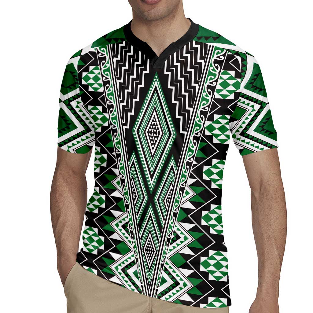 Green Aotearoa Tukutuku and Poutama Motif Rugby Jersey LT03 - Polynesian Pride