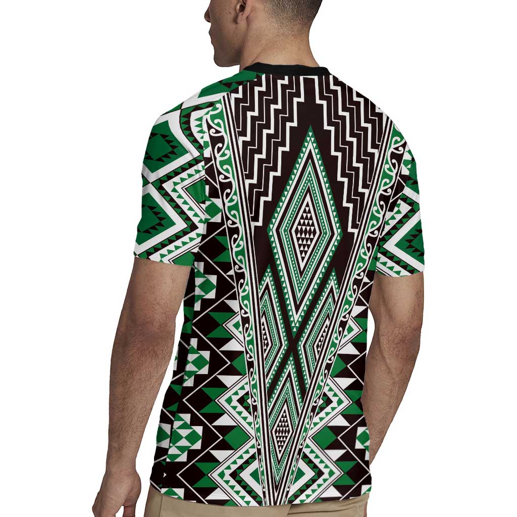 Green Aotearoa Tukutuku and Poutama Motif Rugby Jersey LT03 - Polynesian Pride