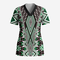 Green Aotearoa Tukutuku and Poutama Motif Scrub Top LT03 Adult Green - Polynesian Pride