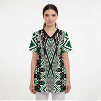Green Aotearoa Tukutuku and Poutama Motif Scrub Top LT03 - Polynesian Pride