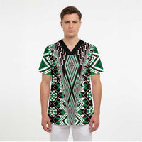 Green Aotearoa Tukutuku and Poutama Motif Scrub Top LT03 - Polynesian Pride