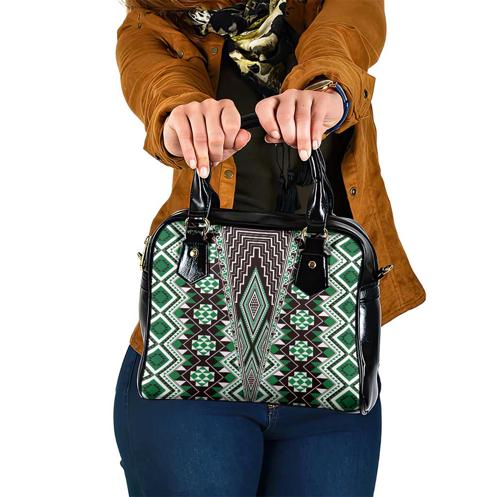 Green Aotearoa Tukutuku and Poutama Motif Shoulder Handbag LT03 One Size Green - Polynesian Pride