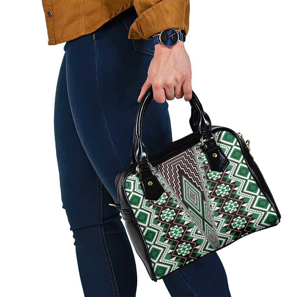 Green Aotearoa Tukutuku and Poutama Motif Shoulder Handbag LT03 - Polynesian Pride