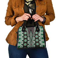 Green Aotearoa Tukutuku and Poutama Motif Shoulder Handbag LT03 - Polynesian Pride