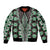 Green Aotearoa Tukutuku and Poutama Motif Sleeve Zip Bomber Jacket