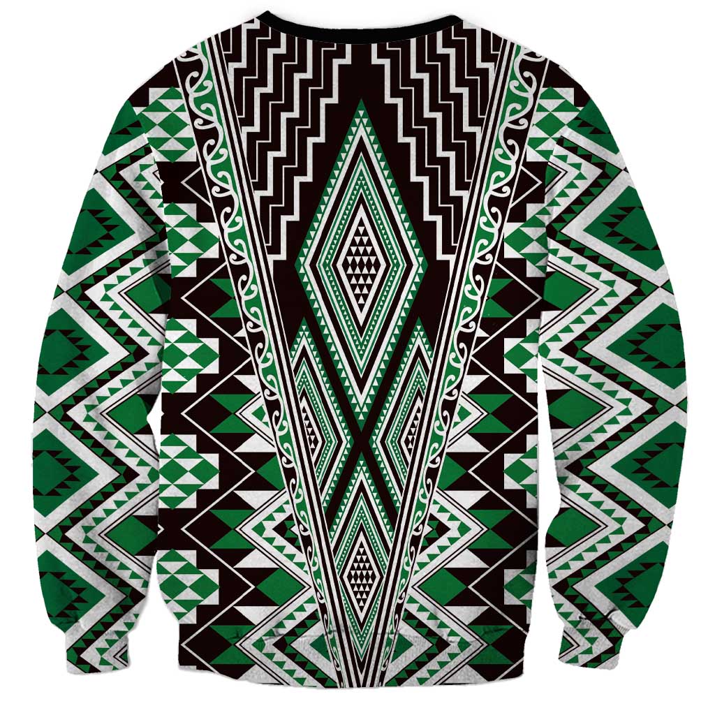 Green Aotearoa Tukutuku and Poutama Motif Sweatshirt LT03 - Polynesian Pride
