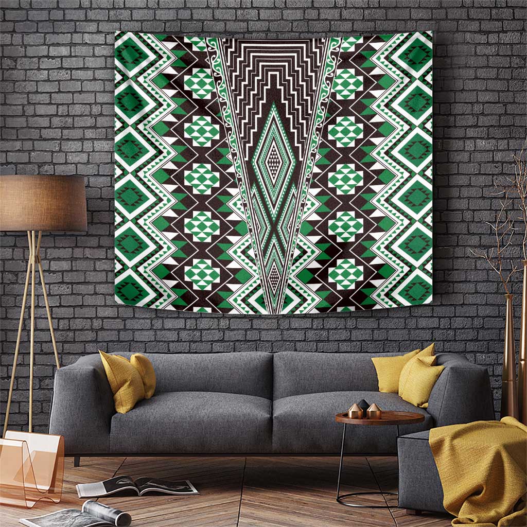 Green Aotearoa Tukutuku and Poutama Motif Tapestry LT03 Green - Polynesian Pride
