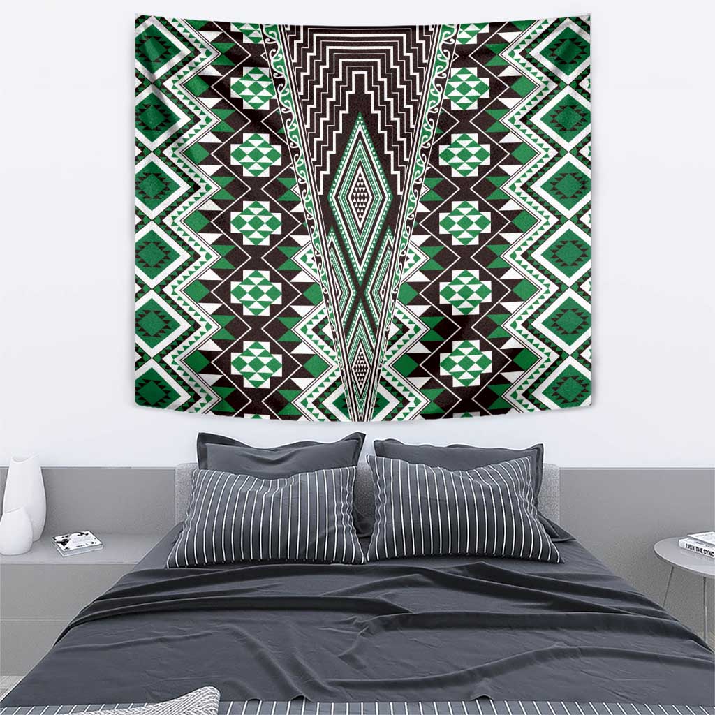 Green Aotearoa Tukutuku and Poutama Motif Tapestry LT03 - Polynesian Pride