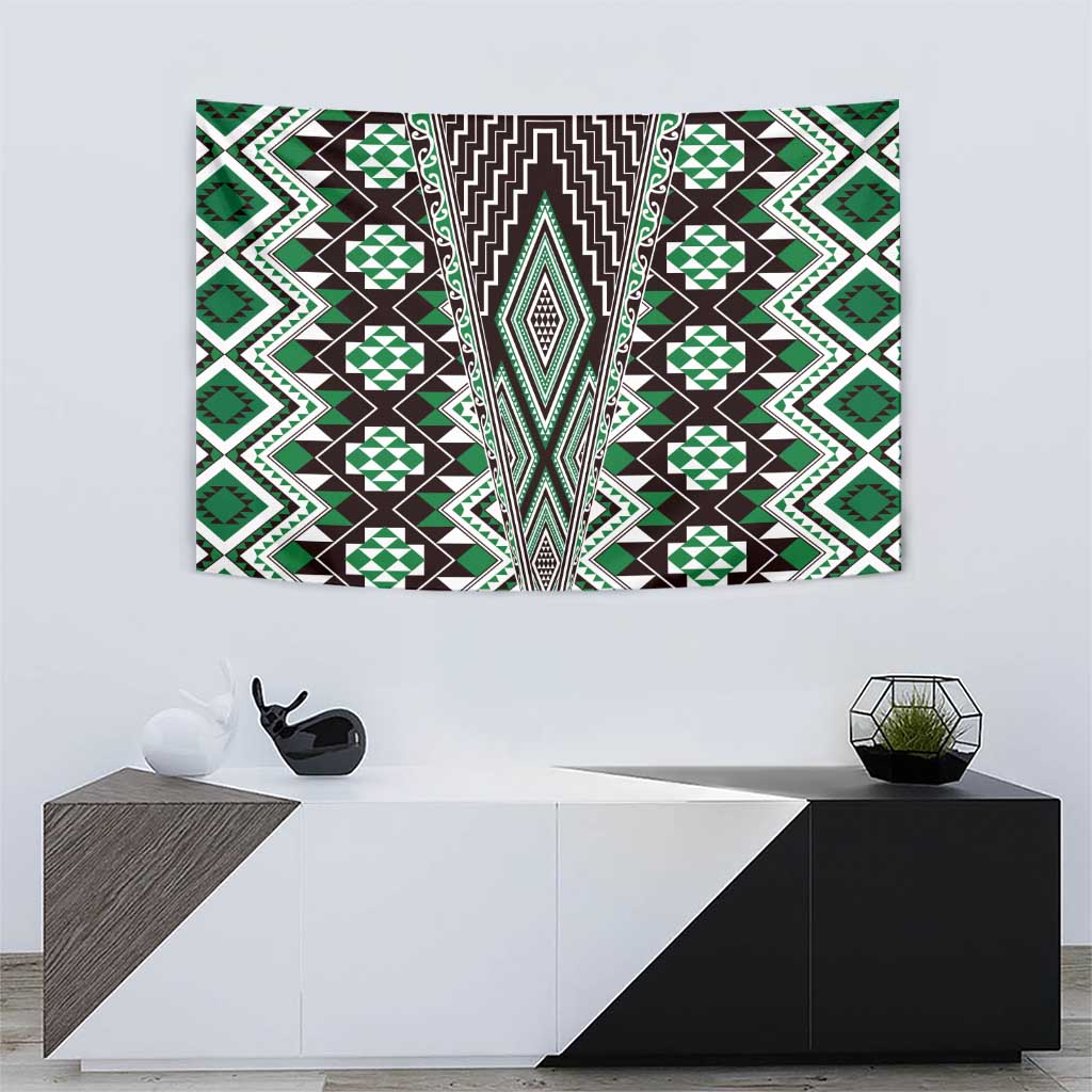Green Aotearoa Tukutuku and Poutama Motif Tapestry LT03 - Polynesian Pride