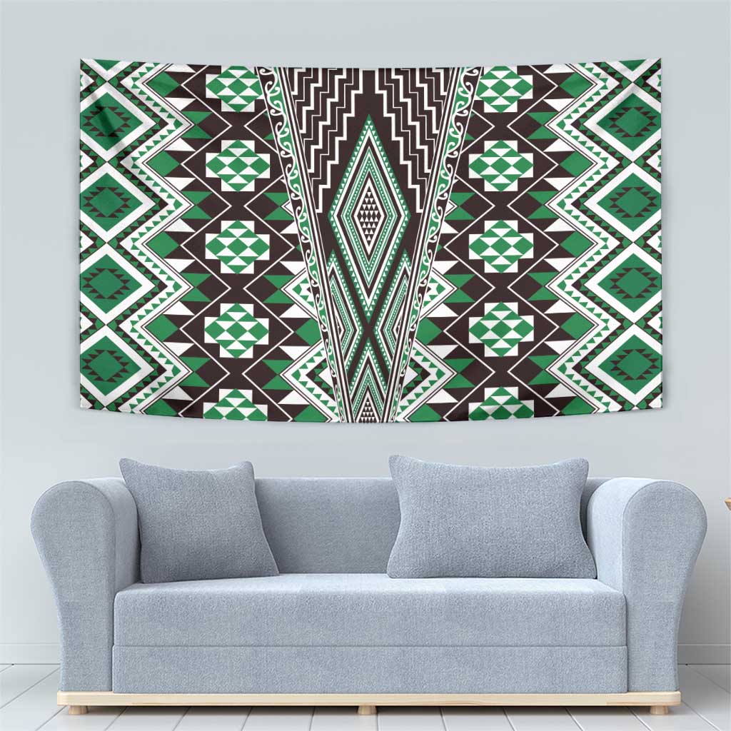 Green Aotearoa Tukutuku and Poutama Motif Tapestry LT03 - Polynesian Pride